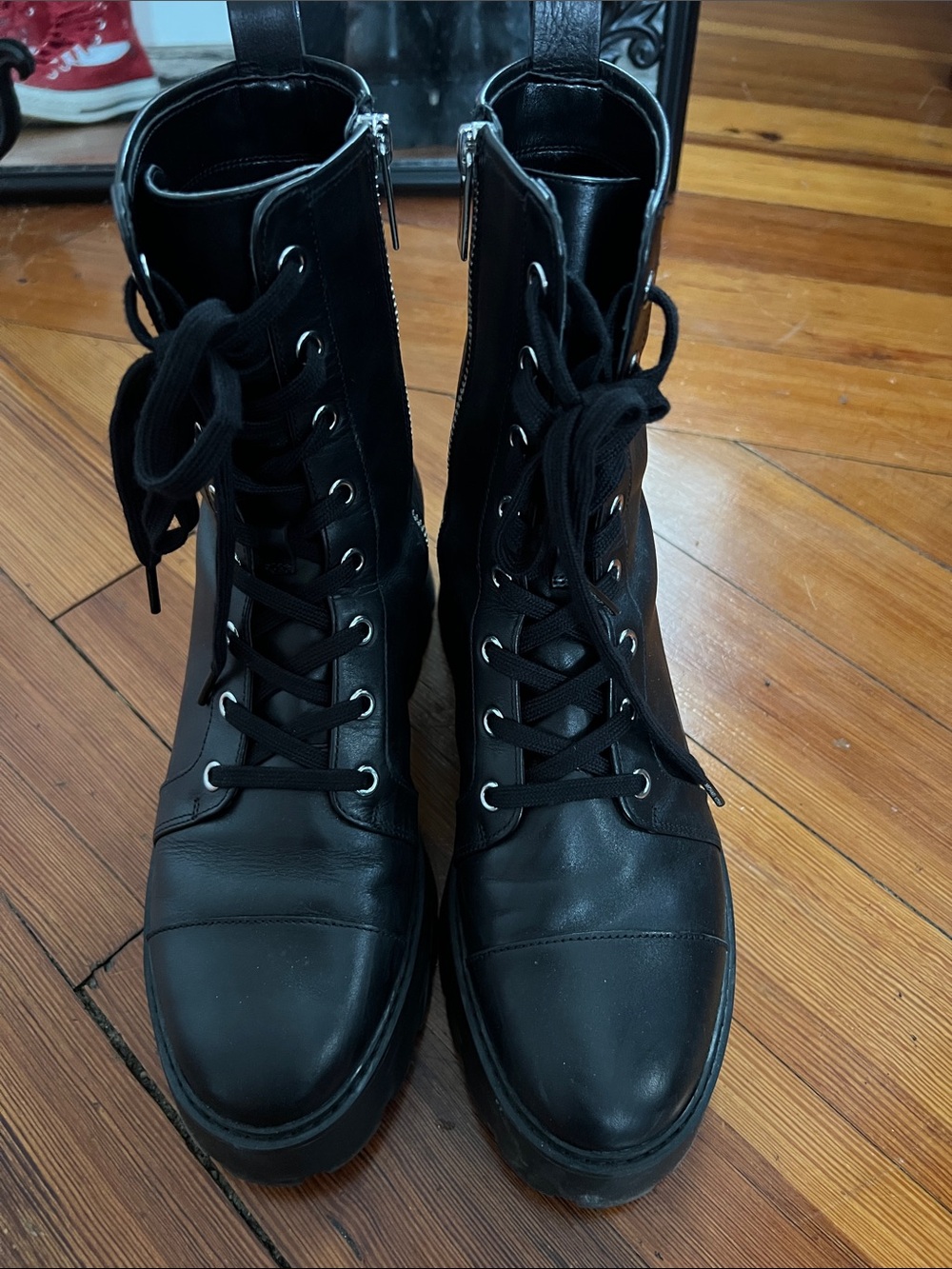 Michael Kors Black Lace-Up Platform leather combat Boots